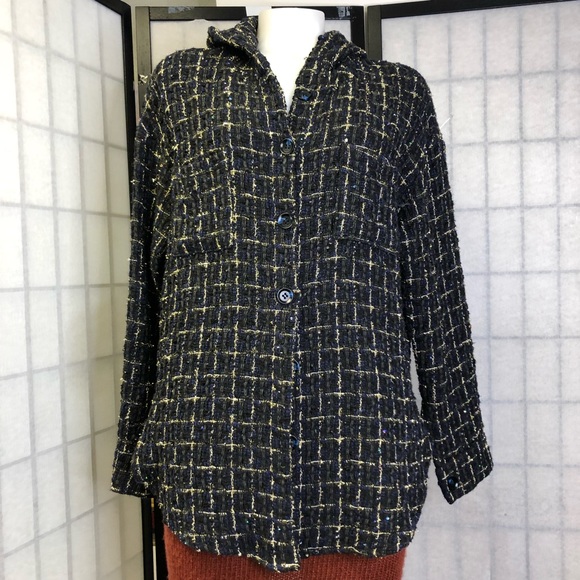 Okma Shop Women tweed lurex knit hooded sequins embellished hoodie, sz medium - Picture 6 of 12